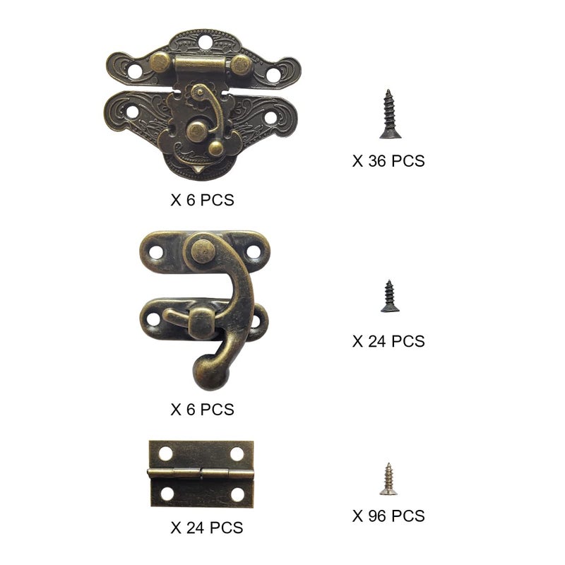 EAEDMY 36 Sets Retro Jewelry Box Hinges and Latches Hooks, Small Latches Hinges for Wooden Boxes Hardware, Antique Cabinet Furniture Hinges Hasp Clasp - Bronze Tone (36pcs) - Image 2
