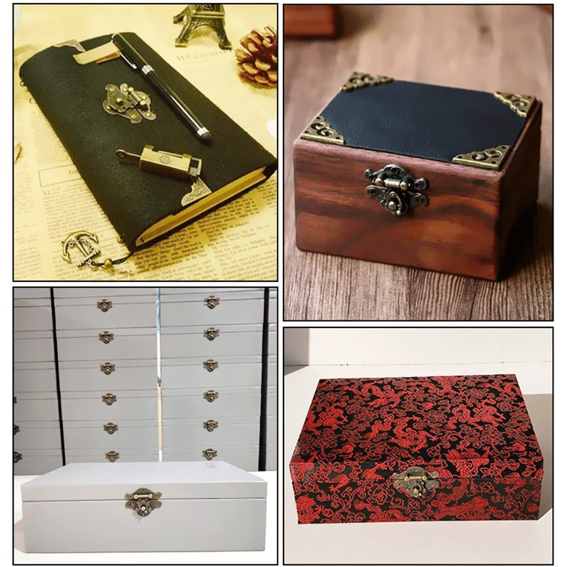 EAEDMY 36 Sets Retro Jewelry Box Hinges and Latches Hooks, Small Latches Hinges for Wooden Boxes Hardware, Antique Cabinet Furniture Hinges Hasp Clasp - Bronze Tone (36pcs) - Image 5