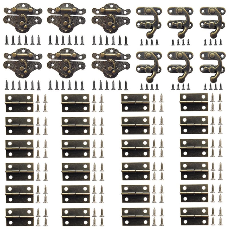 EAEDMY 36 Sets Retro Jewelry Box Hinges and Latches Hooks, Small Latches Hinges for Wooden Boxes Hardware, Antique Cabinet Furniture Hinges Hasp Clasp - Bronze Tone (36pcs) - Image 1