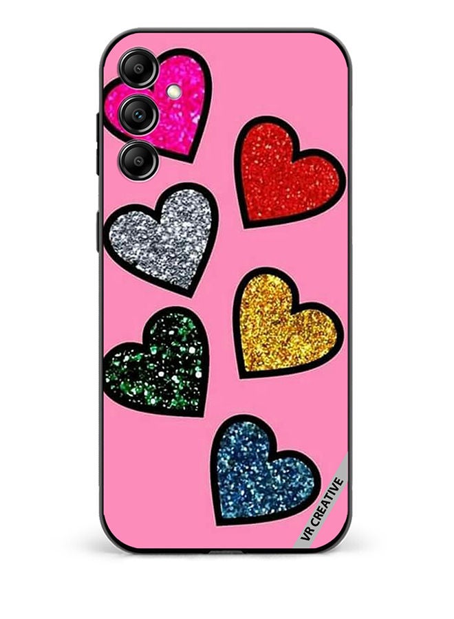 VR CREATIVE Protective Case Cover For Samsung Galaxy M54 Glitter Hearts in Pink Background Design Multicolour - Image 1