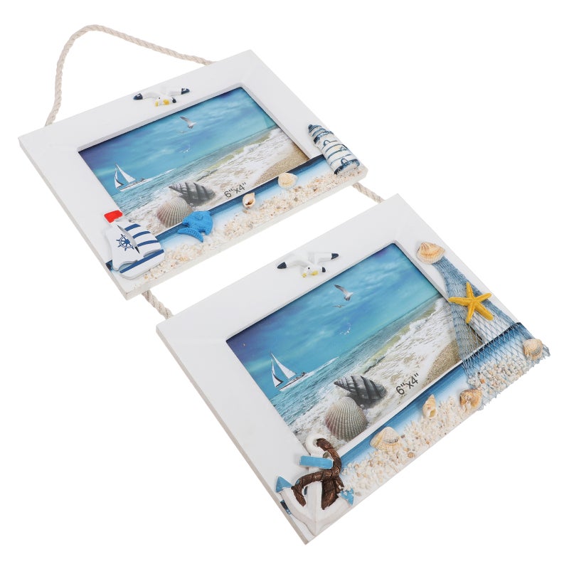 2pcs Wall Picture Frame Pendant Decorative Mediterranean Style Wall Hanging Photo Collage Frame for Home Living Room and Bedroom - Image 3