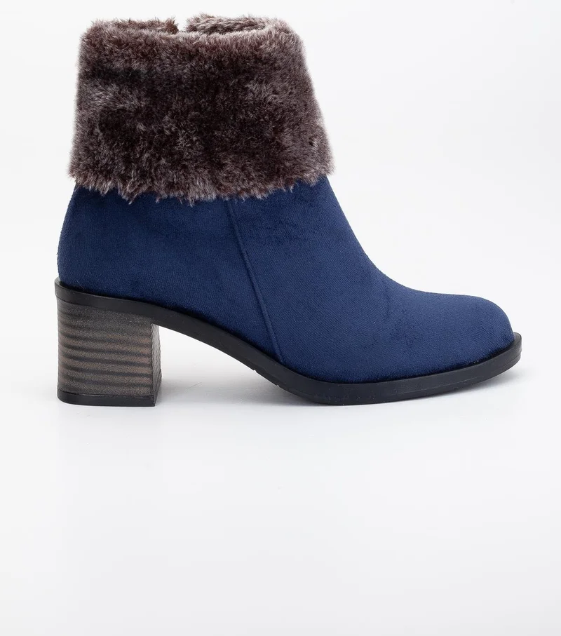 Dilimler Ayakkabı Slices Shoes Women's Heeled Boots Navy Blue Suede Fur Zipper Oval Toe