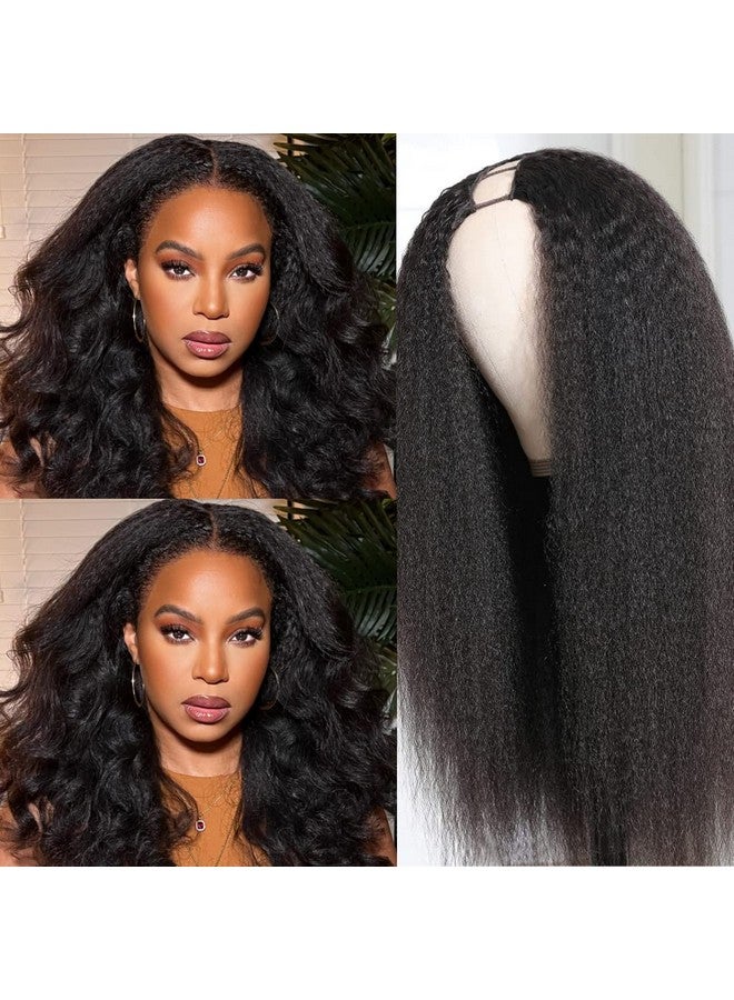 Nadula V Part Kinky Straight Wig Human Hair Glueless No Leave Out Upgraded U Part Wigs For Womenyaki Straight Vpart Wigs V Shape Clip In Half Wig No Glue Wear And Go 150% Density 16Inch - Image 2