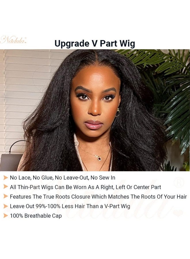 Nadula V Part Kinky Straight Wig Human Hair Glueless No Leave Out Upgraded U Part Wigs For Womenyaki Straight Vpart Wigs V Shape Clip In Half Wig No Glue Wear And Go 150% Density 16Inch - Image 4