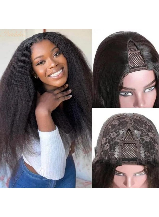 Nadula V Part Kinky Straight Wig Human Hair Glueless No Leave Out Upgraded U Part Wigs For Womenyaki Straight Vpart Wigs V Shape Clip In Half Wig No Glue Wear And Go 150% Density 16Inch - Image 3