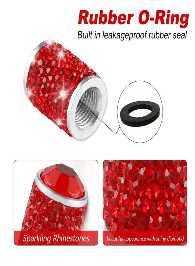 Alpmosn Car Wheel Tire Valve Caps, 4 PCS Bling Tire Valve Caps, Crystal Tire Caps Shinny Rhinestone for Women, Universal Car Dustproof Tire Valve Caps for Cars, Trucks, SUV and Motorcycles (Red) - Image 3