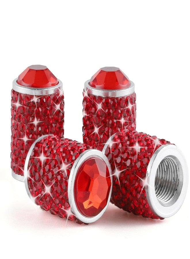 Alpmosn Car Wheel Tire Valve Caps, 4 PCS Bling Tire Valve Caps, Crystal Tire Caps Shinny Rhinestone for Women, Universal Car Dustproof Tire Valve Caps for Cars, Trucks, SUV and Motorcycles (Red) - Image 1