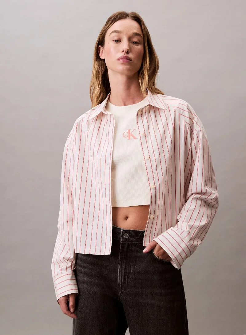 Stripe Cropped Boxy Button-Down Shirt