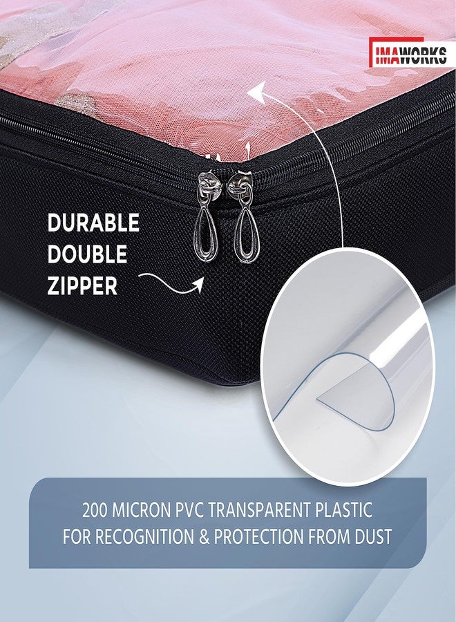 IMAWORKS Fabric Saree Bags/Covers For Storage Set Of-4 Big Size With Zip Closure For Packing Pouches Clothes Bags And Wardrobe Organizer With Transparent Window-Black(4),33 Cm,7.6 Cm - Image 3