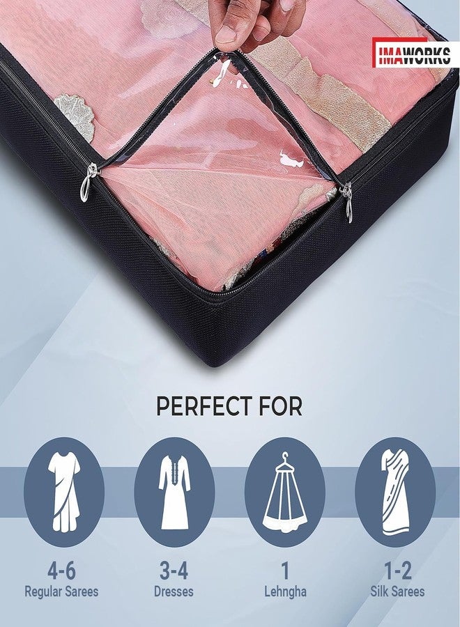 IMAWORKS Fabric Saree Bags/Covers For Storage Set Of-4 Big Size With Zip Closure For Packing Pouches Clothes Bags And Wardrobe Organizer With Transparent Window-Black(4),33 Cm,7.6 Cm - Image 4