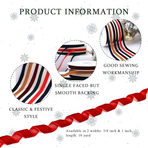 Sfoni Red Velvet Ribbon for Gift Wrapping, Trimming Ribbon for Christmas DIY Craft Wedding Floral Holiday Valentine's Day Decoration Choker Hair Bow Hat Wreath Making, 3/8" x 10 Yards - Image 2