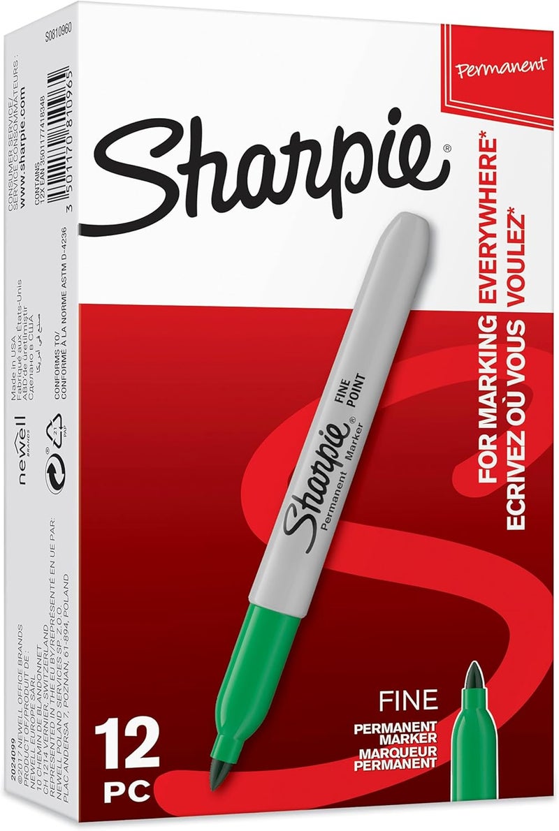 شاربي أقلام ماركر دائمة من Sharpie بنقطة رفيعة، عبوة تحتوي على 12 قطعة - Image 1
