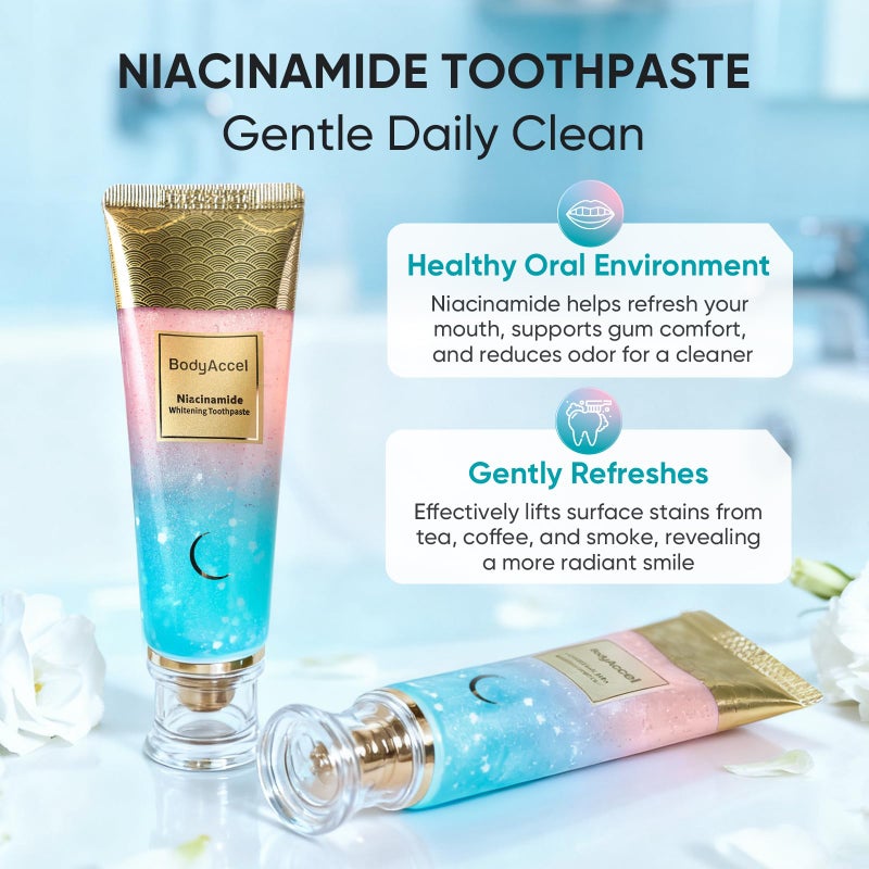 BodyAccel Niacinamide Whitening Toothpaste, Niacinamide Intensive Whitening Toothpaste with Natural Gentle Care Deep Stain Removal Clean Peach Flavor, Improves Gum Health, Fresh Breath (1) - Image 2