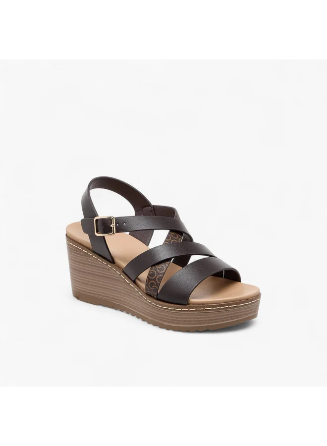 Celeste Women's Logo Print Cross Strap Sandals with Wedge Heel