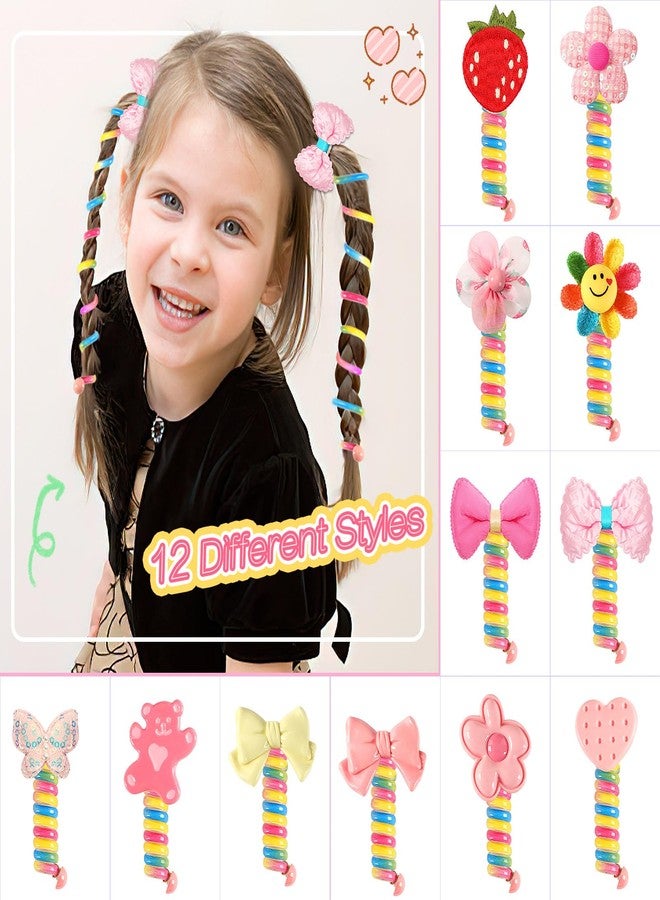 JUNEBRUSHS 12Pcs Spiral Hair Ties for Kids, Colorful Telephone Wire Hair Bands Elastic Braided Telephone Cord Hair Accessories for Little Girls, Ponytail Holders Phone Cord Coil Hair Ties Bulk - Image 2