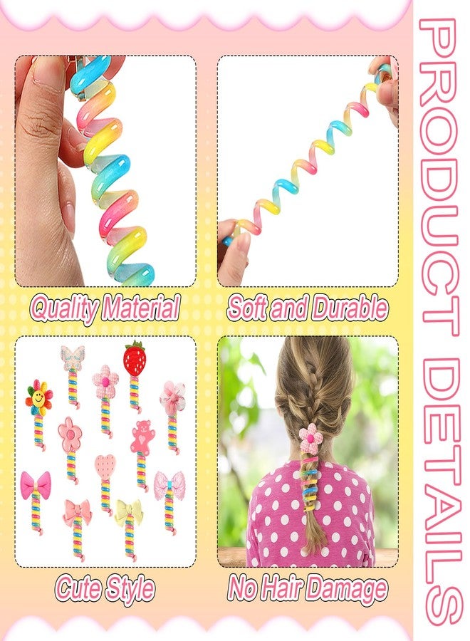 JUNEBRUSHS 12Pcs Spiral Hair Ties for Kids, Colorful Telephone Wire Hair Bands Elastic Braided Telephone Cord Hair Accessories for Little Girls, Ponytail Holders Phone Cord Coil Hair Ties Bulk - Image 3