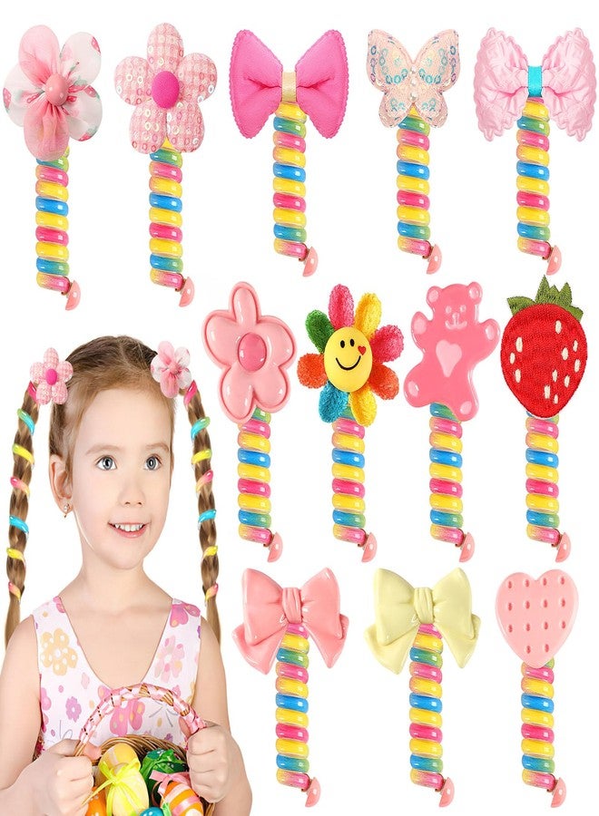JUNEBRUSHS 12Pcs Spiral Hair Ties for Kids, Colorful Telephone Wire Hair Bands Elastic Braided Telephone Cord Hair Accessories for Little Girls, Ponytail Holders Phone Cord Coil Hair Ties Bulk - Image 1