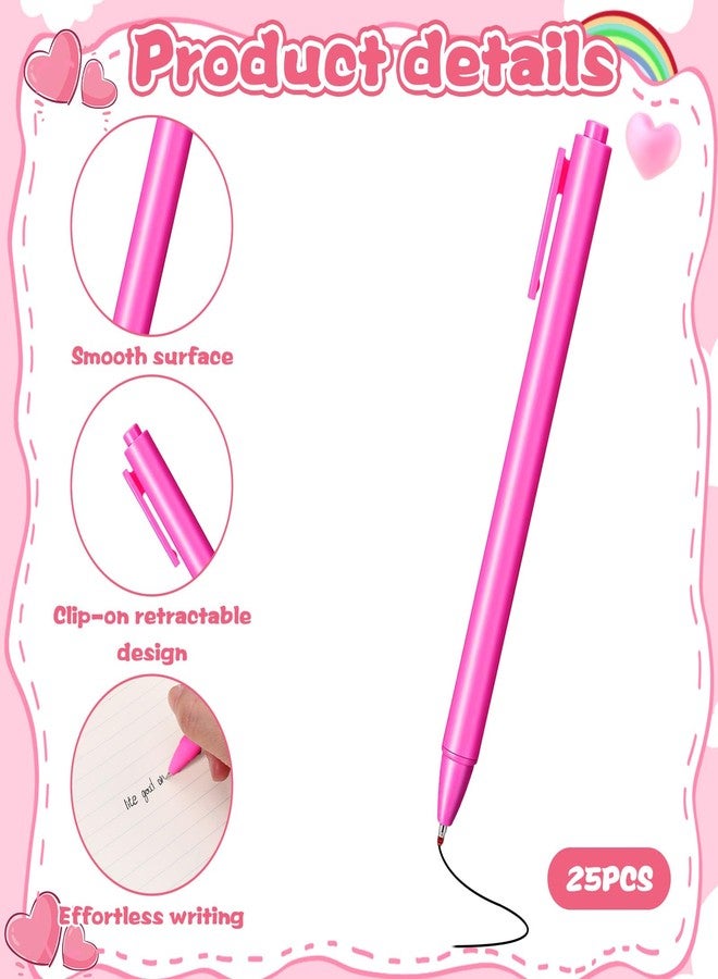 HaiFafafaing 25 Pcs Aesthetic Ballpoint Pens Bulk Hot Pink Ball Point Pen Black Ink - Image 2