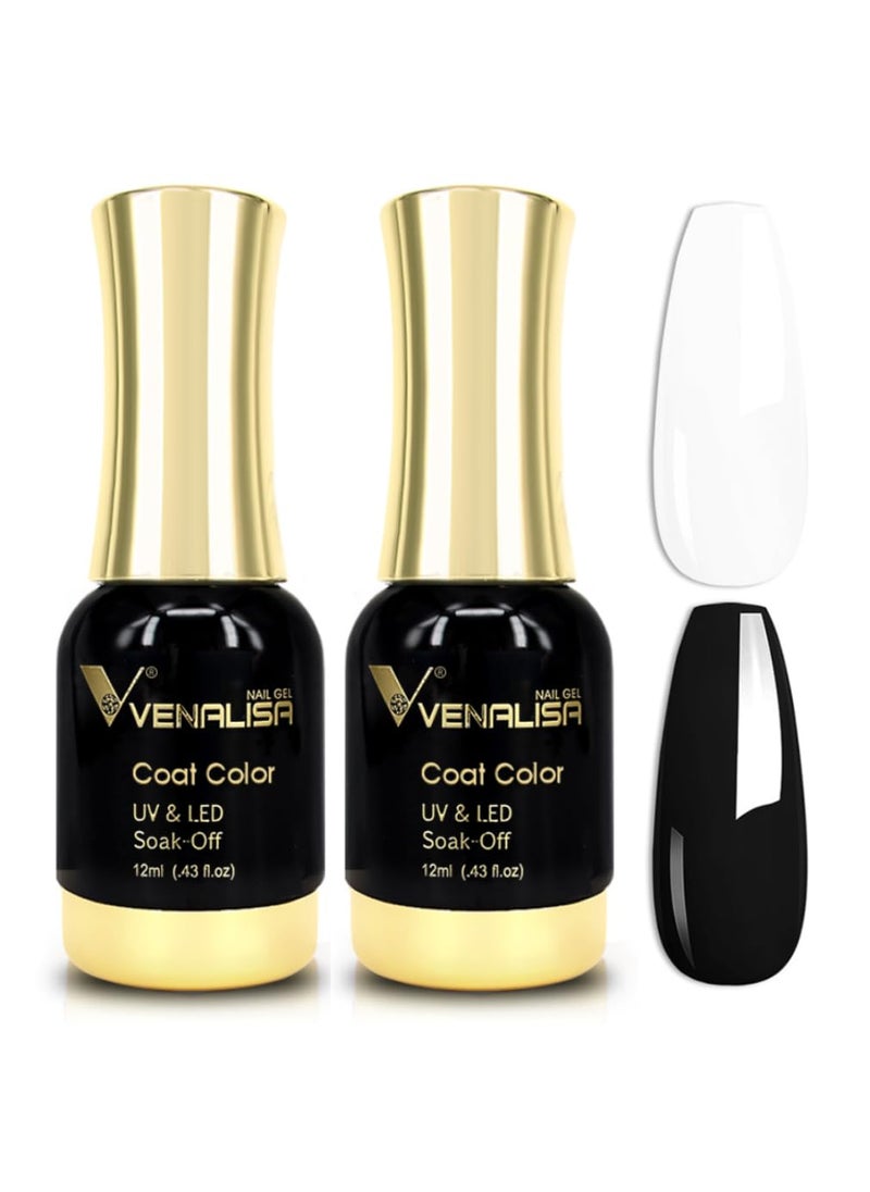 V VENALISA - VENALISA 2Pcs Black White Gel Nail Polish Kit, Nail Gel Polish Set Soak Off UV LED Nail Art Starter Manicure Salon DIY at Home - Image 1