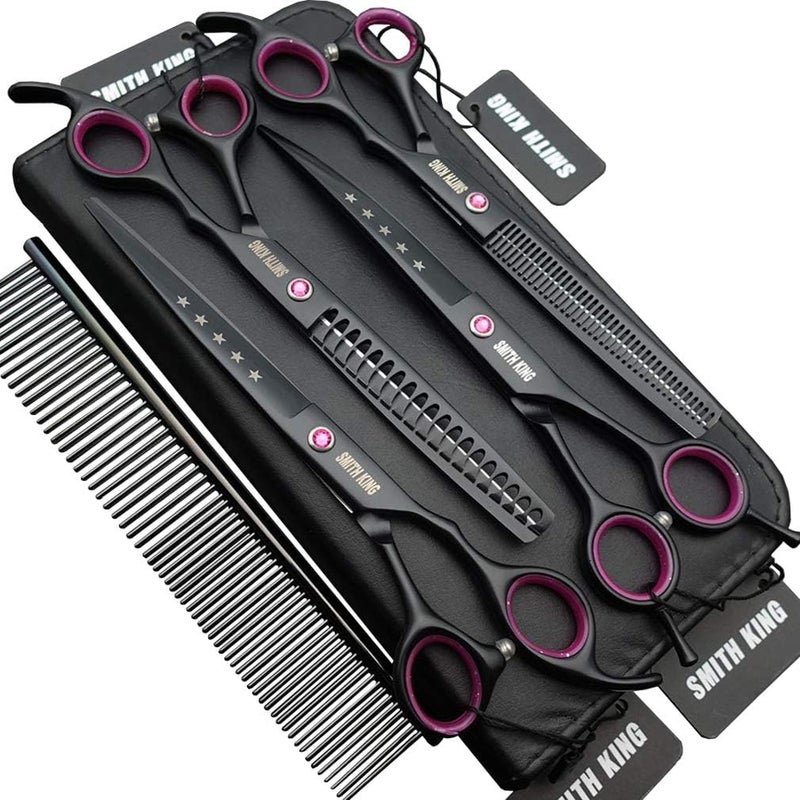 7.0 Inches Professional Dog Grooming Scissors Set - Straight, Thinning, Curved & Chunkers (4pcs with Comb) - Image 1