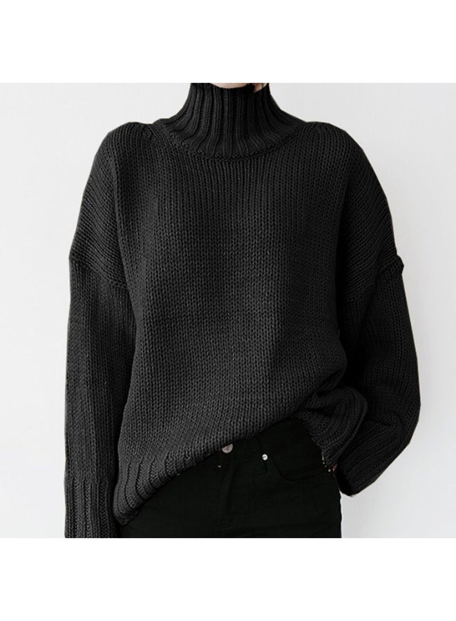 NIBEMINENT Women Turtleneck Sweaters Knit Thick Full Sleeve Pullovers Splice Sweater Elegant Lady Solid Outwear Casual Winter - Image 1