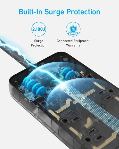 Anker واقي من زيادة التيار من أنكر (2100J)، 12 مخرج مع 2 منفذ USB A و 1 منفذ USB C لأجهزة متعددة، سلك تمديد بطول 5 أقدام، شحن بقوة 20W للمنزل، المكتب، والجامعة، مدرج في TUV - Image 4