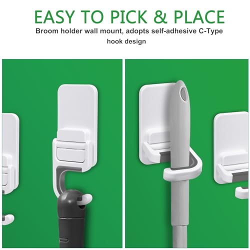 Tinkeep 3pack Broom and Mop Holder Wall Mount No Drill Mop and Broom Gripper Mop Handle Hanger Household Cleaning Organizer, Holds up to 6 lb - Image 5