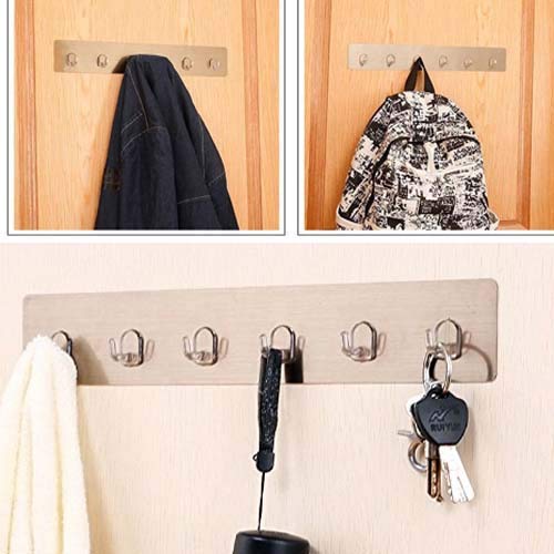 valashiv Self Adhesive Wall Mounted Hooks Strip with 6 Hooks Bathroom Towel Hanger Hook Rail Kitchen Hanger Hooks 6 Hooks 44 8cm - Image 5