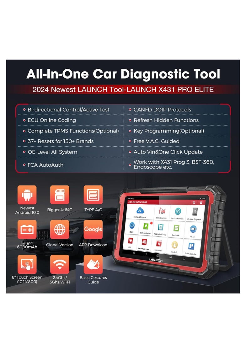 Launch - 2023 LAUNCH X431 PROS Elite OBD2 Diagnostic Device, ECU Online Coding & Bi-Directional, Complete System Diagnosis, 37+ Service Functions - Image 1
