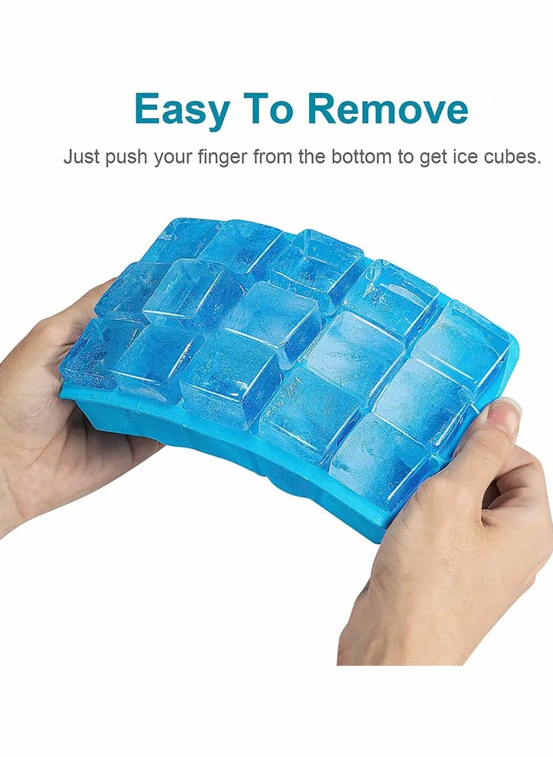 Generic - Silicone Ice Cube Tray with Removable Lid 15 Grids Square Ice Cubes Mold Blue - Image 1