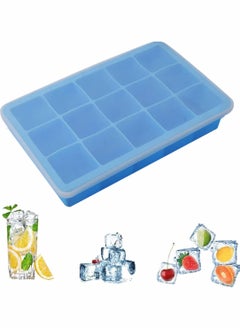 Generic Silicone Ice Cube Tray with Removable Lid 15 Grids Square Ice Cubes Mold Blue  - Image 1