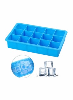Generic Silicone Ice Cube Tray with Removable Lid 15 Grids Square Ice Cubes Mold Blue  - Image 2