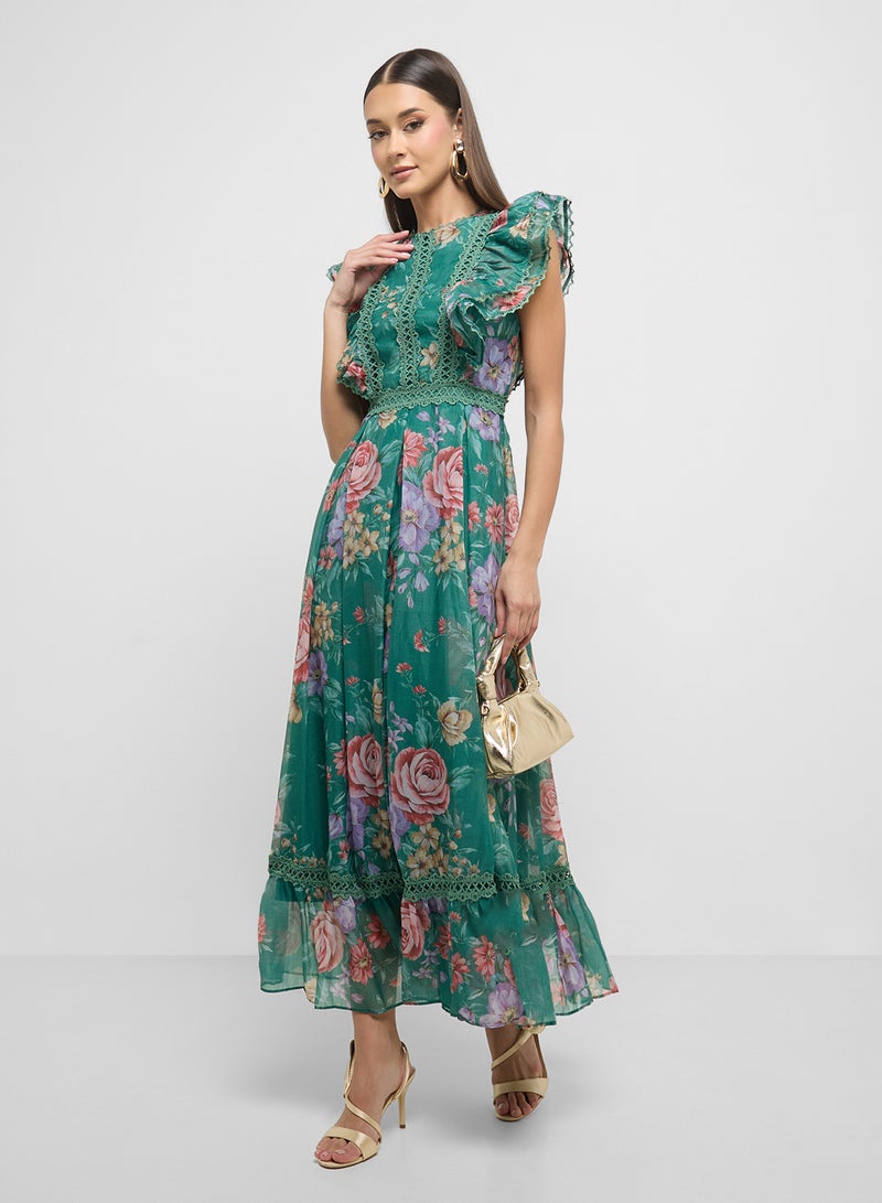 ELLA Floral Ruffle Chiffon Dress  - Image 4