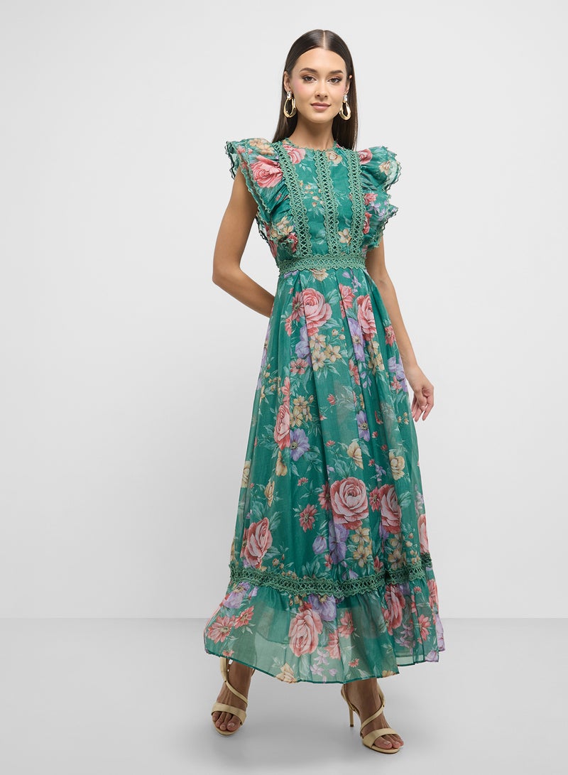 ELLA Floral Ruffle Chiffon Dress  - Image 1