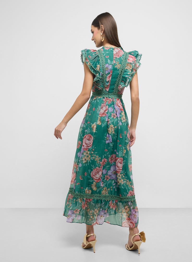 ELLA Floral Ruffle Chiffon Dress  - Image 2