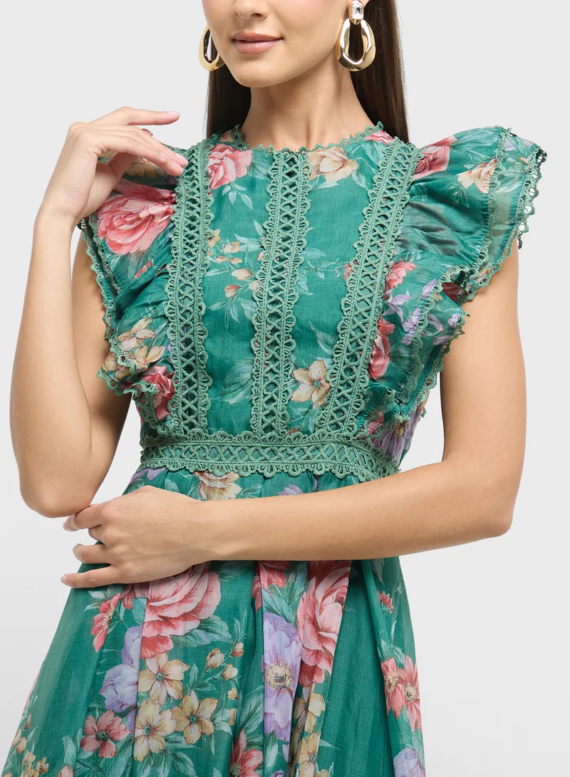 ELLA Floral Ruffle Chiffon Dress