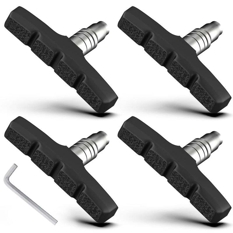 FJCTER Bike Brake Pads, 70mm Universal V Brake Pads, 4PCS Mountain Bike Brake Pads Set with Allen Wrench, Compatible with Cruiser Road BMX Hybrid Folding Bikes, Bicycle Brakes Replacement - Image 1