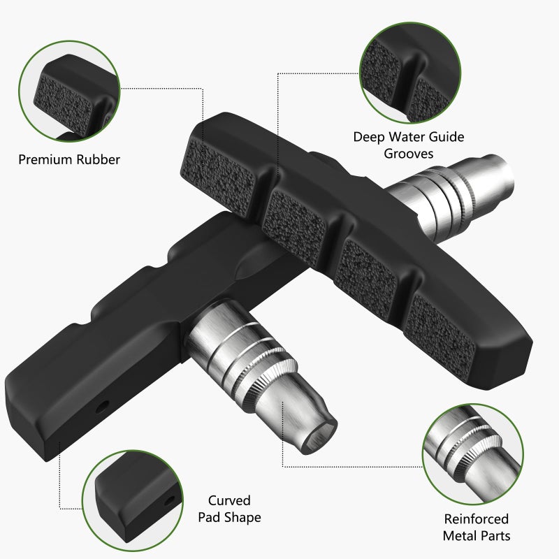 FJCTER Bike Brake Pads, 70mm Universal V Brake Pads, 4PCS Mountain Bike Brake Pads Set with Allen Wrench, Compatible with Cruiser Road BMX Hybrid Folding Bikes, Bicycle Brakes Replacement - Image 2
