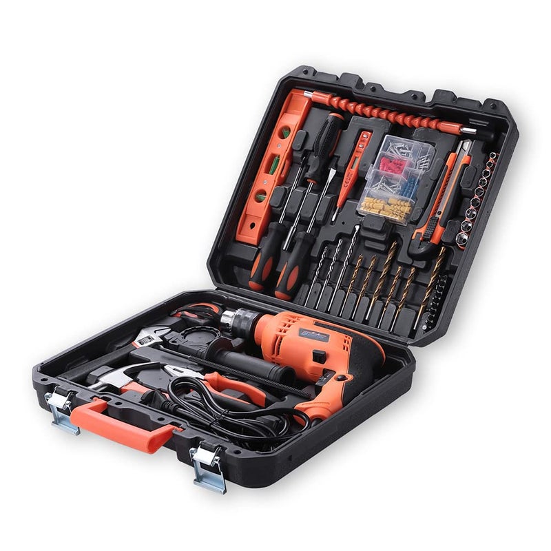 CHESTON Cheston 13mm Drill Kit 750W Powerful Impact Drill Machine Kit Screwdriver Kit with 43 Pieces Tool Kit and Accessories Hammer Wrench Plier Cutter Spirit Level Tape  - Image 1