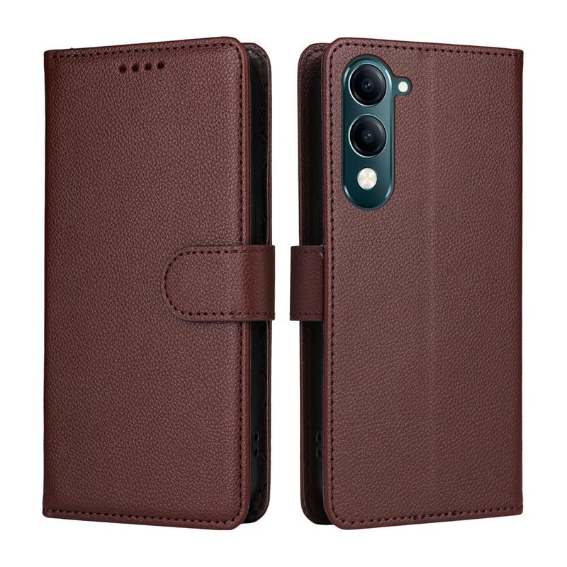 إيروريكس جراب هاتف جلدي مزود بمحفظة بثلاث بطاقات لهاتف Vivo Y29s 5G / Y29t 5G / Y04 4G / Y37c من Litchi Texture RFID Blocking (بني) - Image 2