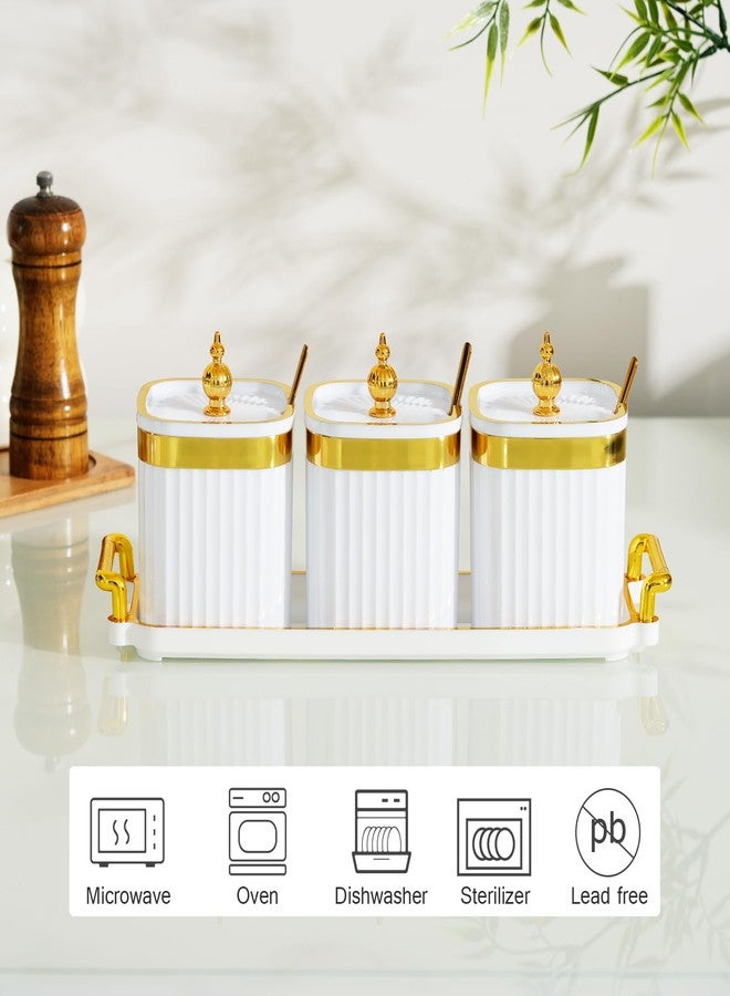 EABOSON 3 Pack Gold Condiment Spice Jars with Lids, Spoons, Tray - Plastic Seasoning Box Set for Salt, Pepper, Sugar - Kitchen Storage - Image 3