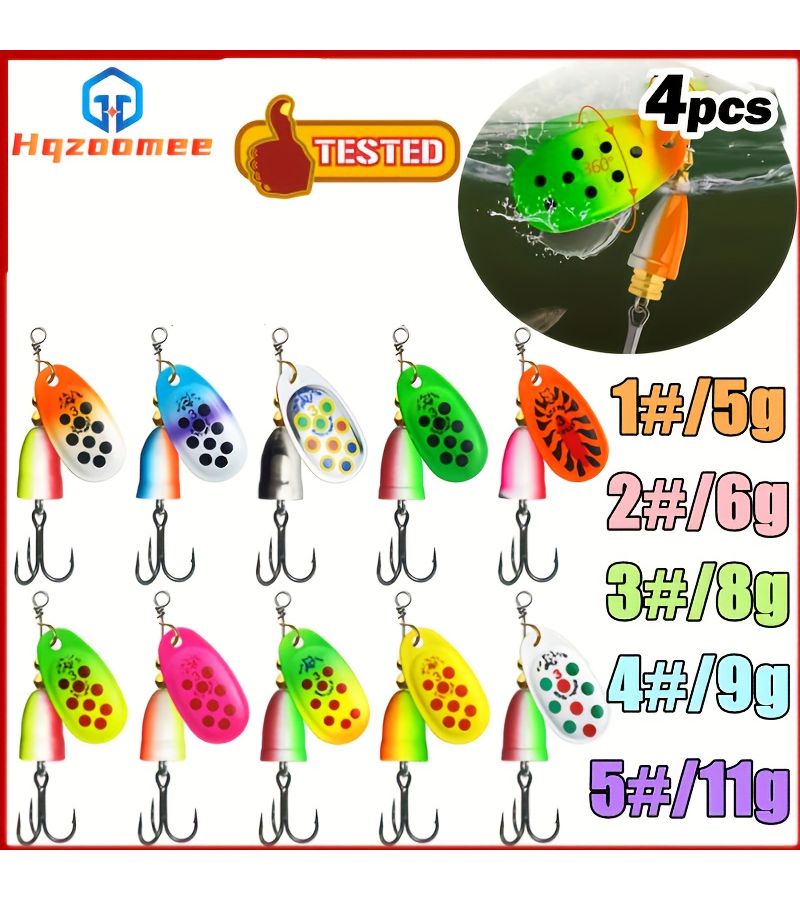 Fishing Spinners 4 Piece Inline Spinner Lures Size 2 Single Hook Trout Spinnerbait Kits For Bass Crappie Salmon Panfish Walleye - Image 5