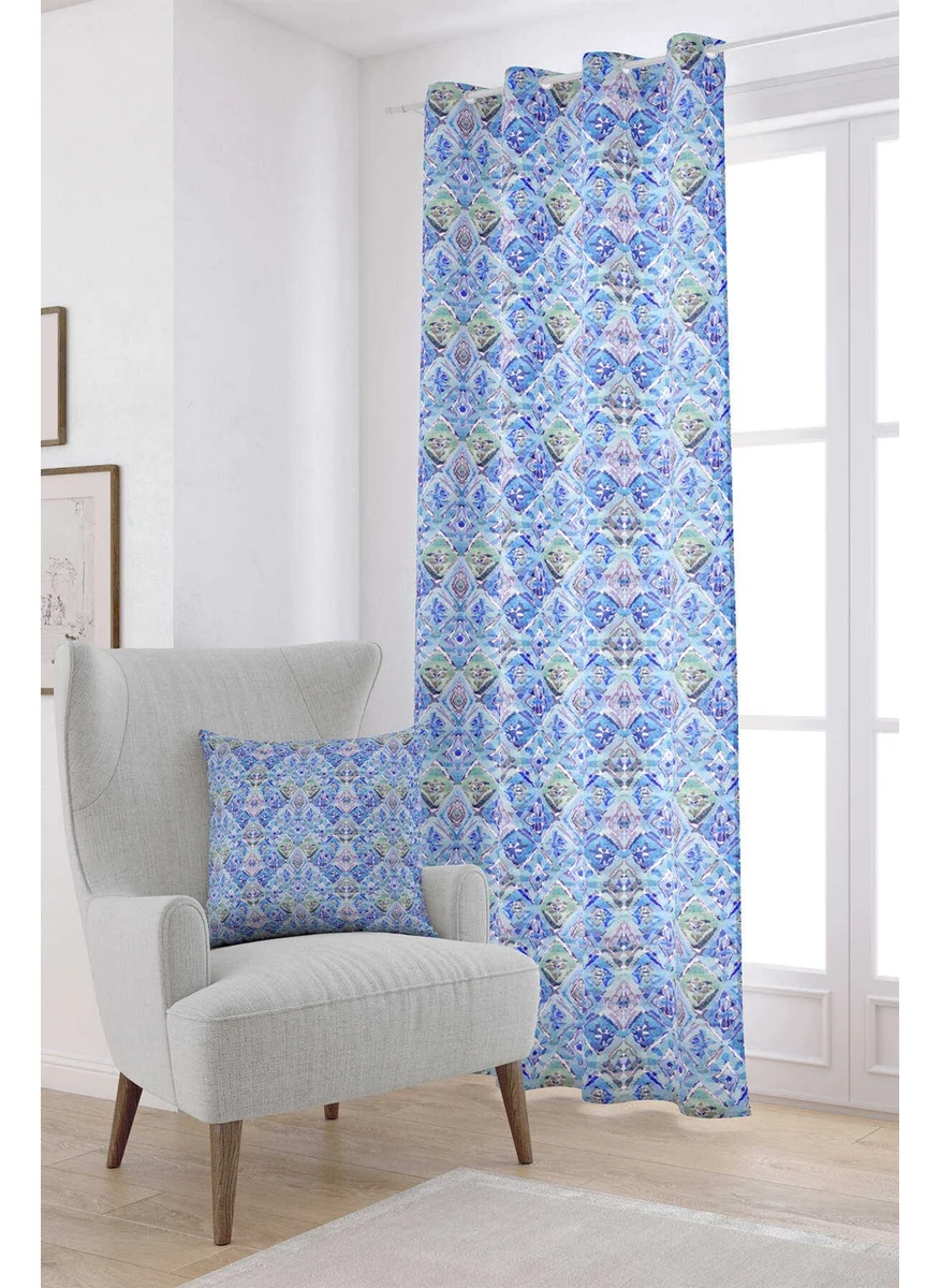 Cango Home Blue Green Ethnic Abstract Patterned Digital Printed Curtain CGH259-PR