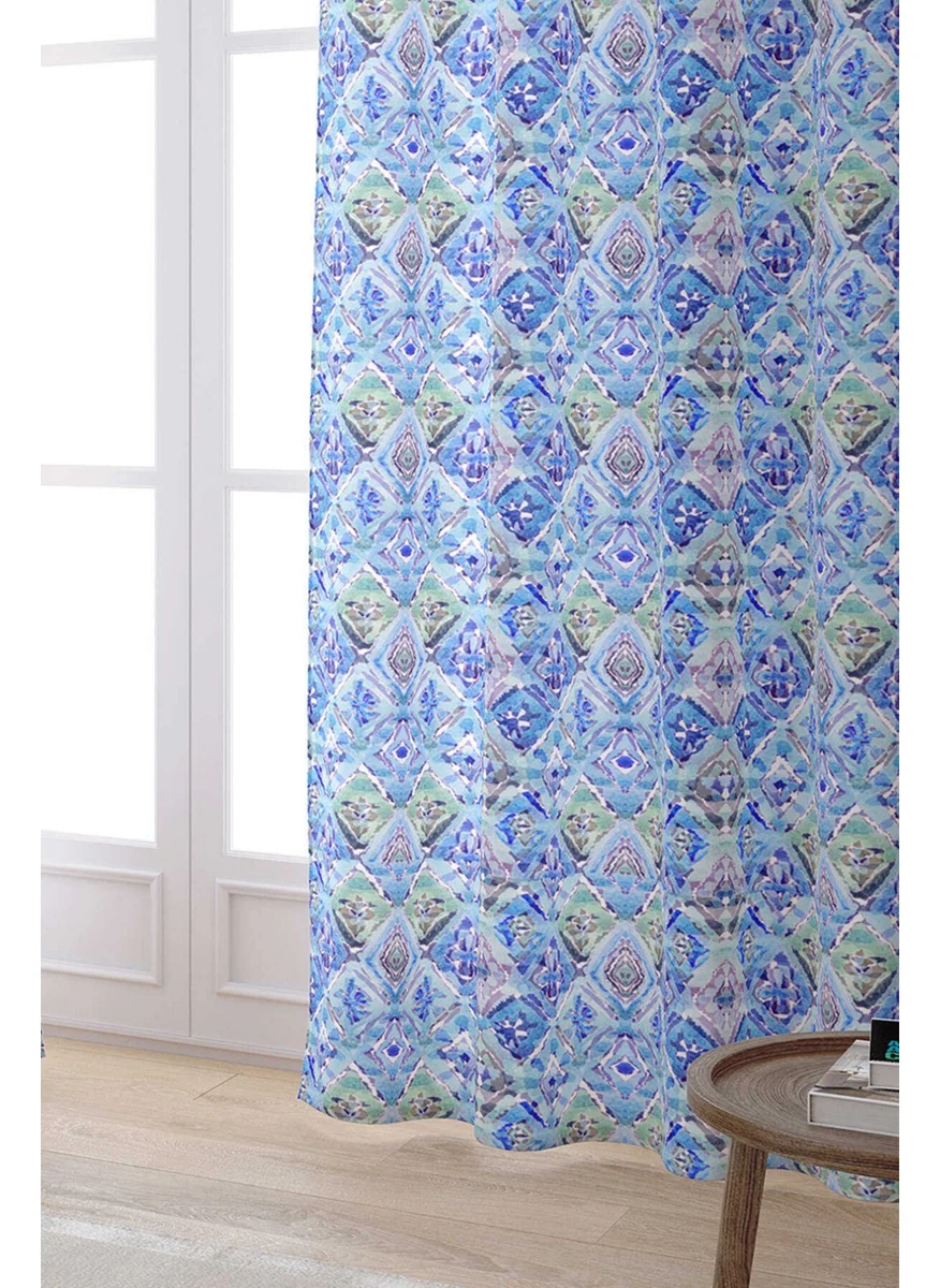 Cango Home Blue Green Ethnic Abstract Patterned Digital Printed Curtain CGH259-PR