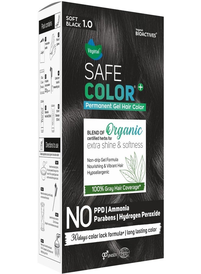 Vegetal Safe Color+ Organic Permanent Gel Hair Color Soft Black 1.0-70ml. | 100% Grey Coverage | No Ammonia, No PPD, No Parabens, No Hydrogen Peroxide | Herbal Hair Dye with Natural Shine & Softness - Image 1