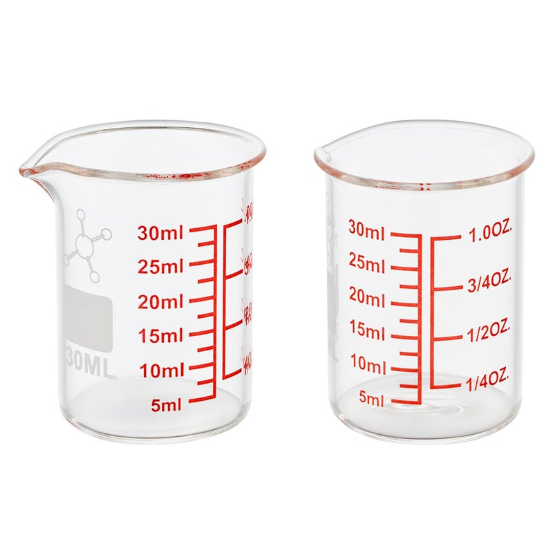 Ackers BORO3.3 High Borosilicate Glass Measuring Cup-V-Shaped Spoutï¼ŒGlass Measuring Beaker for Kitchen or Restaurant, Easy to Read, 30 ML (1 Oz)-Pack of 2 - Image 1