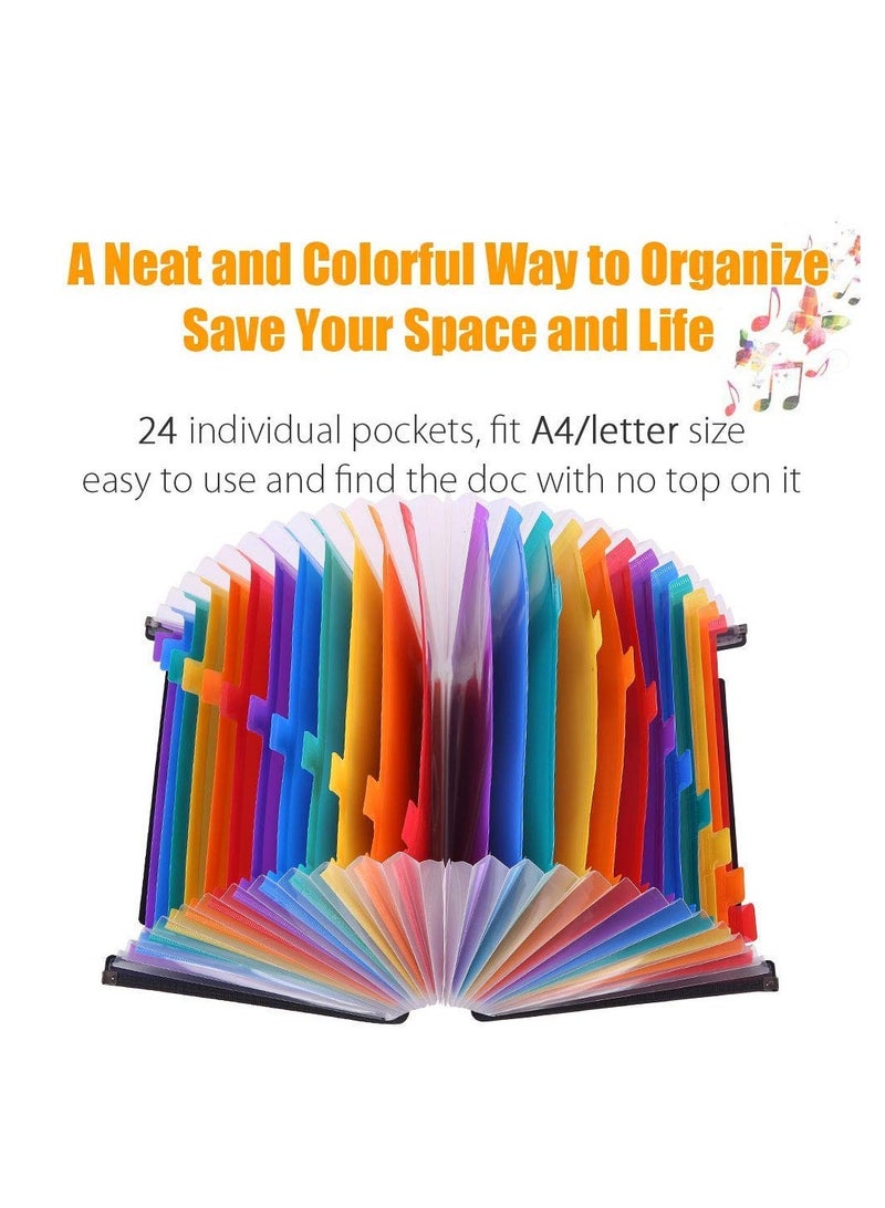 SYOSI Colorful 24 Pocket Expanding Accordian File Organizer - Ideal for A4 and Letter Size - Keep Your Invoices, Receipts, and Documents Neatly Stored and Portable - Image 2