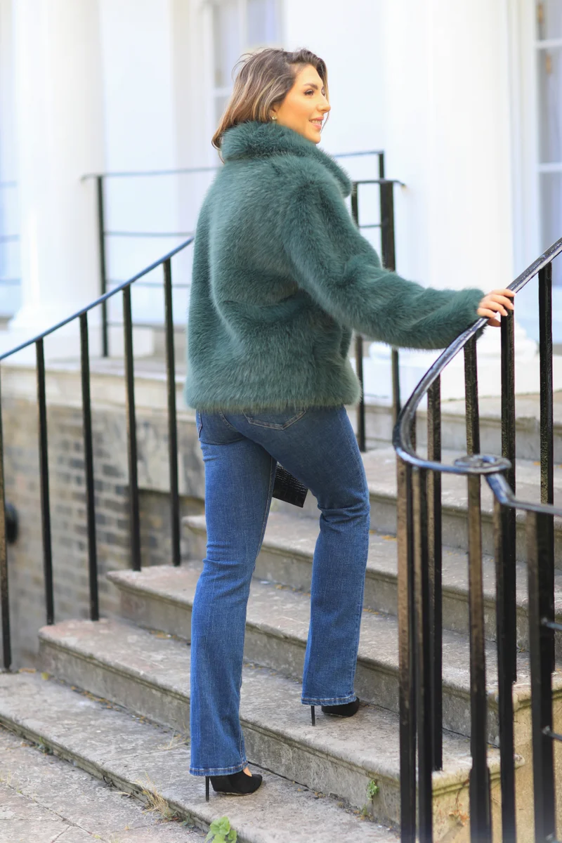 Double Second Green Faux Soft Fur Jacket for Women | Best Price UAE