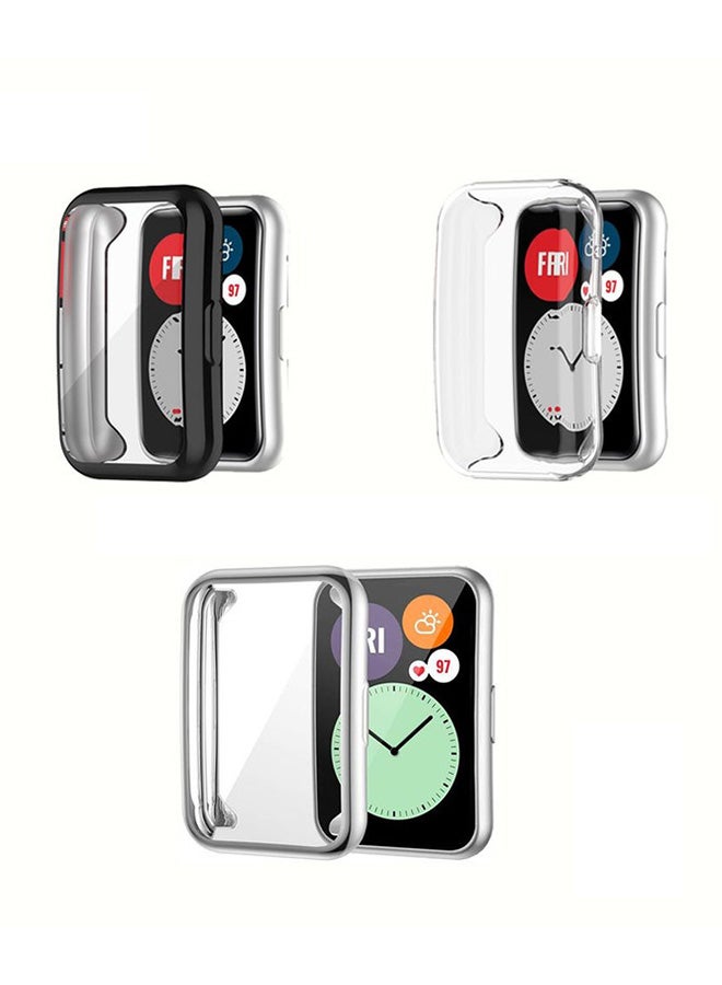 Techshare 3-Piece Protective Case For Huawei Watch Fit Clear/Black/Silver - Image 1