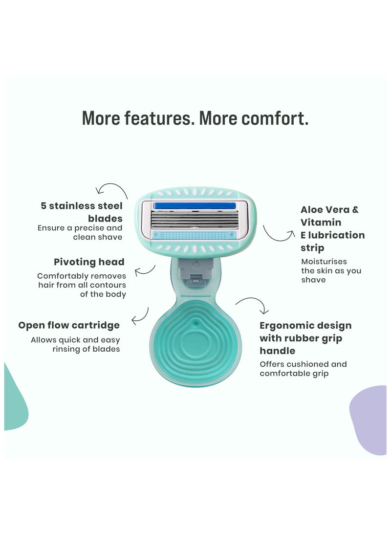 Sirona - Sirona 5 Blade Mini Travel Cartridge Hair Removal Razor for Women with Aloe Vera & Vitamin E Lubrication - Image 1